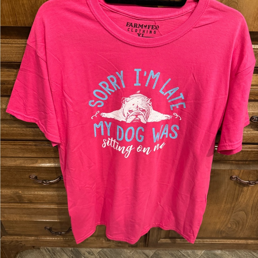 Pink Short Sleeve Tee with Dog Graphic